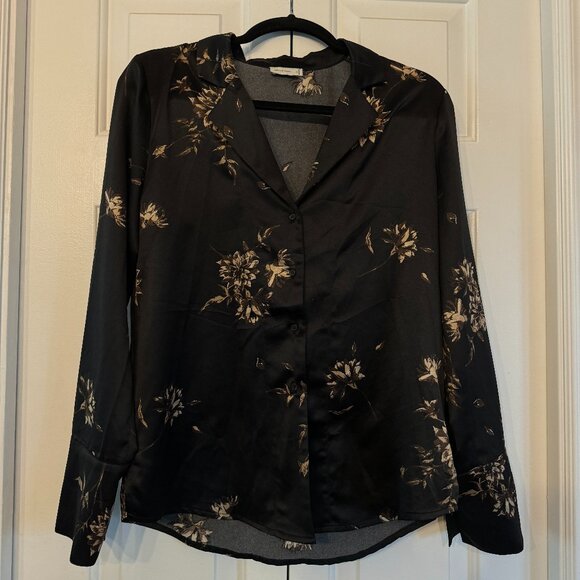 GENTLE FAWN Black with Floral Details Button Down Blouse - Picture 1 of 6
